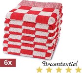 Droomtextiel - Handdoeken / Keukendoeken - Set van 6 stuks - 100% Katoen - 50x50 cm - Rood Wit - Horecakwaliteit - Geblokt - Barbecue -