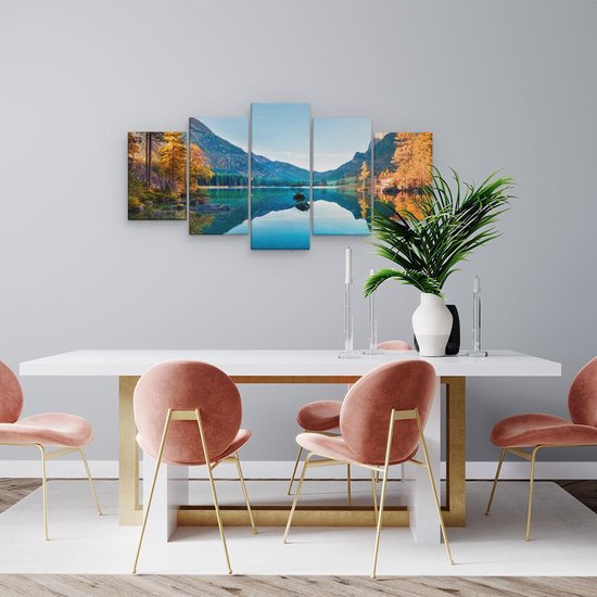 Artaza - Toile Peinture Pentaptyque - Lac Aux Arbres D'Automne - 100x50 - Photo Sur Toile - Impression Sur Toile