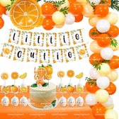 Oranje thema decoratie rekwisieten/oranje trekvlag/cake insert/ballon ketting/kleine citrus verjaardagsfeestje benodigdheden