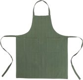 Linen & More - serie Indi - keukenschort - BBQ schort - tuinschort - legergroen - 100% katoen - one size