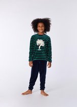 Woody pyjama meisjes/dames - blauw-groen gestreept - highlander koe - kip - 212-1-PDL-V/920 - maat 176