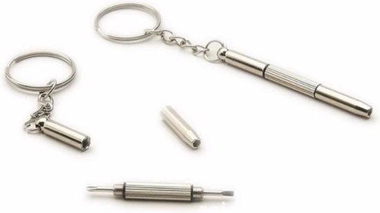 Bril - 2 Stuk - Bril Reparatie set - Reperatieset - Reperatie Set voor Bril - Bril Schroevendraaier - 3 in 1 - Sleutelhanger - Sleutelbos - Gadget - Zilver - Reizen - Brilaccessoires