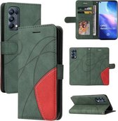 Voor OPPO Reno5 Pro 5G Dual-color Splicing Horizontale Flip PU Lederen Case met Houder & Kaartsleuven & Portemonnee (Groen)