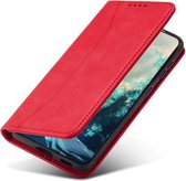 Voor Samsung Galaxy A12 5G Huid-gevoel Kalfsleer Textuur Magnetische Dual-Fold Horizontale Flip Lederen Case met Houder & Kaartsleuven & Portemonnee (Rood)