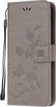 Bloemen Book Case - Motorola Moto G10 / G20 / G30 Hoesje - Grijs