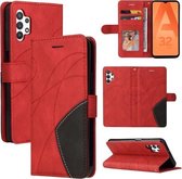 Voor Samsung Galaxy A32 5G Dual-color Splicing Horizontale Flip PU Lederen Case met Houder & Kaartsleuven & Portemonnee (Rood)