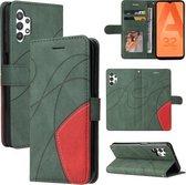 Voor Samsung Galaxy A32 5G Dual-color Splicing Horizontale Flip PU Lederen Case met Houder & Kaartsleuven & Portemonnee (Groen)