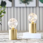 JHY DESIGN - set van 2 decoratieve tafellampen op batterijen - 20cm hoog - lamp met bolvormig licht - batterijlamp voor binnen en buiten (gouden voet)
