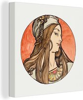 Toile Peinture Femme - Art nouveau - Pastel - 50x50 cm - Décoration murale