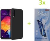 Samsung Galaxy A30S / A50 / A50S TPU Silicone rubberen hoesje + 3 Stuks Tempered screenprotector - zwart