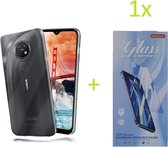 Hoesje Geschikt voor: Nokia 7.2 Transparant TPU silicone Soft Case + 1X Tempered Glass Screenprotector