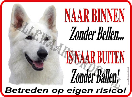 Foto: Witte herder 193 formaat 15x20cm ondergrond wit naar binnen zonder bellen is naar buiten zonder ballen wit rood zwart full color afb gratis verzending 