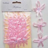 24x Corsage strikje ribbon and flower roze - corsage - trouwen - decoratie