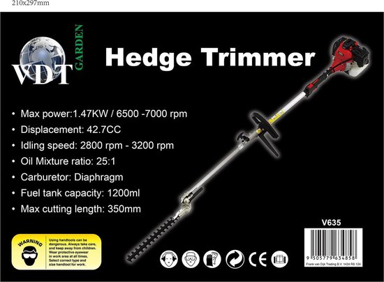 VDT Heggenschaar op steel 42,7CC