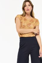 LOLALIZA T-shirt met glanzende bladprint - Camel - Maat XL