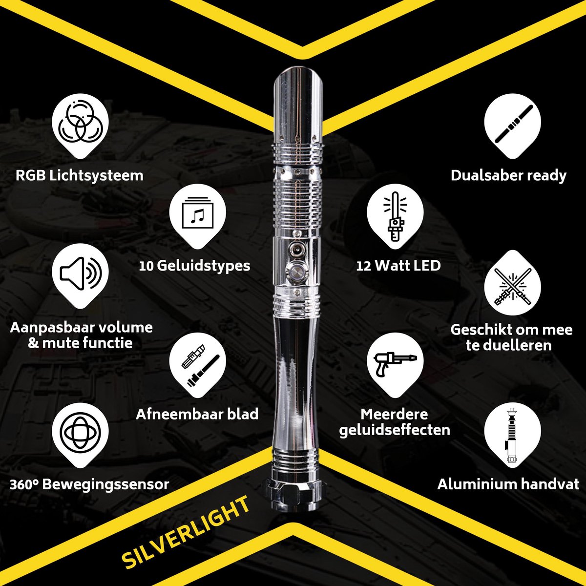 "KenJo Sabers Lightsaber ""Silverlight"" - Lichtzwaard met 10 geluidstypes - Oplaadbaar" — afbeelding 7