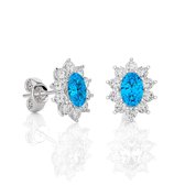 Gouden oorbellen dames, 14 karaat goud – blauwe edelsteen en diamanten, kleursteen
