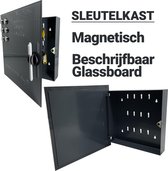 Sleutelkastje met beschrijfbaar glassboard en magneten - Sleutelhouder - Sleutelrekje - Sleutelrek - Sleutelorganizer - Whiteboard - Magnetisch - Grijs