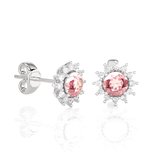 Diamanten gouden oorbellen voor vrouwen, rozenkwarts en diamanten - 14 karaat witgoud oorknopjes, kleursteen
