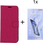Bookcase Geschikt voor: Nokia G10 / G20 - Bookcase Roze - portemonnee hoesje met 1 stuk Glas Screen protector