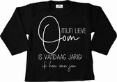 Shirt kind-Hoera mijn lieve oom is vandaag jarig-Maat 62