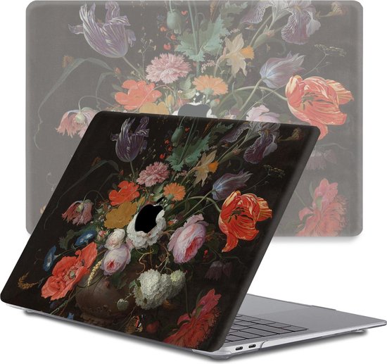 Coque MacBook Pro 13 pouces avec un tableau détaillé de fleurs, tulipes et roses.