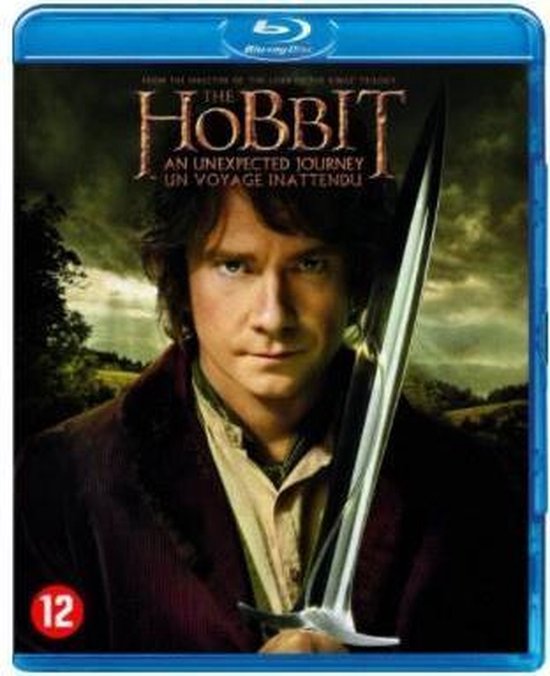 Couverture Blu-ray de The Hobbit : An Unexpected Journey avec Martin Freeman tenant une épée.