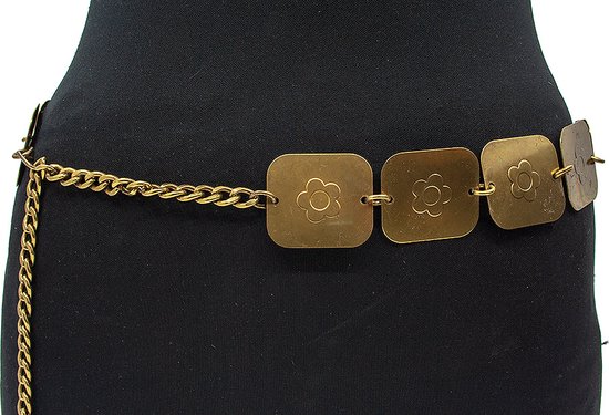 Thimbly Belts Ceinture chaîne bronze - ceinture homme et femme - 4 cm de large - Bronze - Métal véritable - Tour de taille : 95 cm - Longueur totale de la ceinture : 110 cm