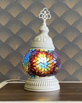 Turkse Lamp - Wit Mozaïek Lamp - Tafellamp - Marokkaanse Lamp - Oosterse Lamp - Recht model -  bol diameter Ø  12 cm - Hoogte 34 cm - Authentiek - Handmade - Kleurrijk -Psychedelic