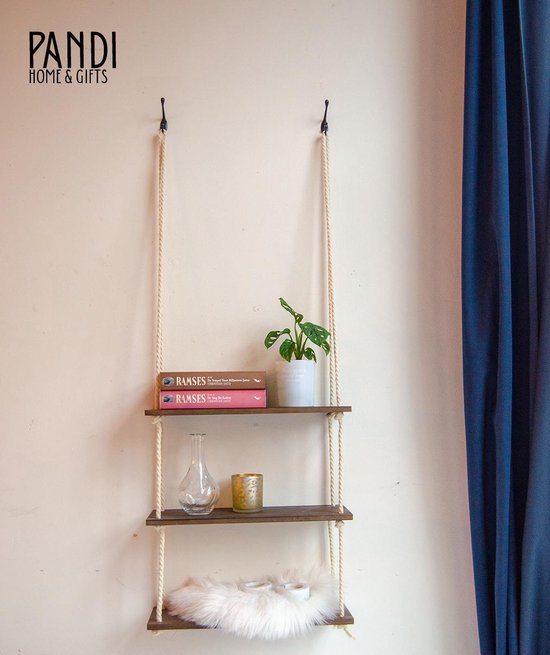 Facet Verwijdering De kamer schoonmaken Pandi Wandrek met touw - Hangende wandplanken aan touw - Inclusief ophang  materiaal -... | bol.com