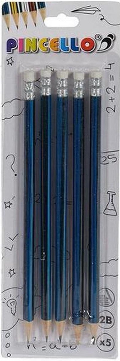 Pincello Potlodenset Hout/rubber Blauw 5-delig