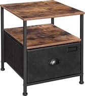 Nachtkastje - Bijzettafel - 2 Planken - Industrieel Stijl - Bruin Zwart