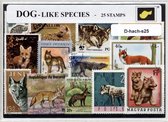 Hondachtigen – Luxe postzegel pakket (A6 formaat) : collectie van 25 verschillende postzegels van hondachtigen – kan als ansichtkaart in een A6 envelop - authentiek cadeau - kado tip - geschenk - kaart - huisdieren - huisdier - hond - viervoeter