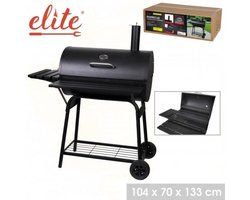 Smoker BBQ met Schoorsteen ELITE – Houtskool Barbecue met Thermometer en 2 Zijtafels – 112x78,3x133 cm – Metaal Zwart