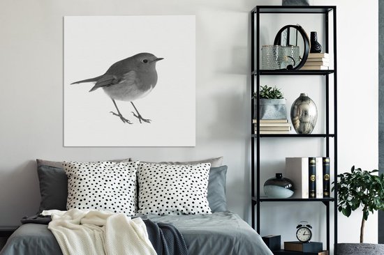 Toile Peinture Robin - Zwart - Wit - 90x120 cm - Décoration murale