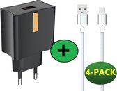 4x Snellader met Usb C Kabel 1m | Adaptive Fast Charging 15W | Zwart | Geschikt voor Samsung