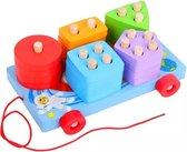 Buxibo Houten Speelgoed Auto - 5 Kolommen Figuren -  Educatie voor Kinderen - Speelgoedset
