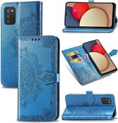 Voor Samsung Galaxy A03S Mandala Bloem Reliëf Horizontale Flip Lederen Case met Houder & Drie Kaartsleuven & Portemonnee & Lanyard (Blauw)