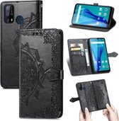 Voor Oukitel C23 Pro Mandala Bloem Reliëf Horizontale Flip Lederen Case met Houder & Drie Kaartsleuven & Portemonnee & Lanyard (Zwart)