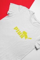 Pikachu Parody Puma T-Shirt | Pokemon Meme Anime Merchandise | Maat S Wit