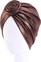 Tulband - Head wrap - Chemo muts – Haarband Damesmutsen - Glans - Tulband cap - Hoofddeksel - Beanie- Hoofddoek - Muts - Bruin - Hijab - Slaapmuts - Hoofdwear