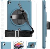 Tablet hoes geschikt voor iPad 10.2 inch 2019 / 2020 / 2021 - Hand Strap Armor - Rugged Case met schouderband - Licht Blauw