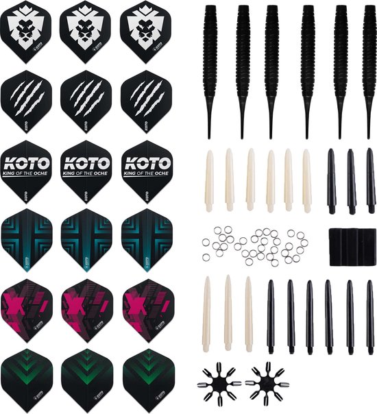 Afbeelding van het spel 2 KOTO Black Brass Soft Tip Darts + 90 Pieces Accessories - 18 Gram