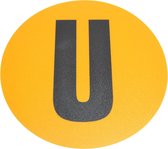 Magazijn vloersticker   -  Ø 19 cm   -  geel / zwart   -  Letter U