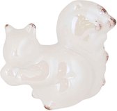 Eekhoorn Beeldje - Herfstdecoratie - Antique Look Creme - 14,6cm - Keramiek