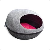 Moowi - Cat Cave - Kattenmand - Kattenhuis - 40 x 24 x 47 cm - Lichtgrijs - Roze Kussen wasbaar op 30 graden