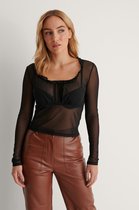 NA-KD Frill Detail Mesh Dames Top - Maat XS