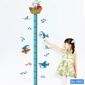 Muursticker Kinderkamer - Groeimeter - Wand Decoratie - Bootje met Haaien - 180 x 100 cm
