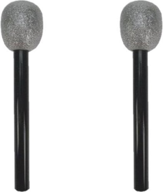 Set van 2x neppe microfoons 30 cm - zwart/zilver - Namaak playback - Speelgoed microphone - Disco verkleed feest