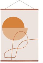 Poster In Posterhanger - Abstracte Fine Line - Kader Hout - Grafische Kunst - 70x50 cm - Ophangsysteem